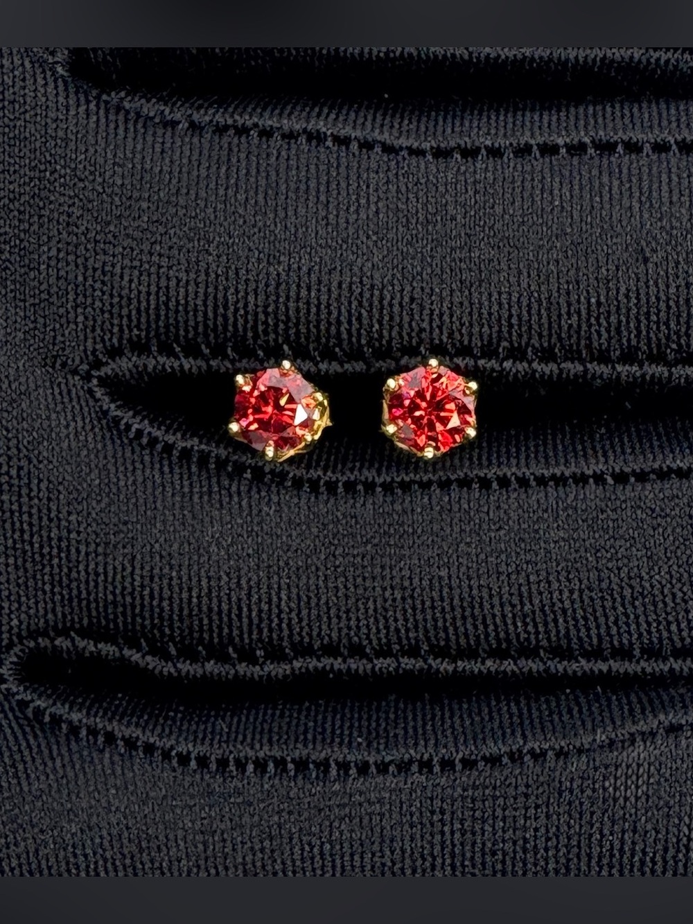Authentic Red Moissanite Gold Plated Stud Earrings